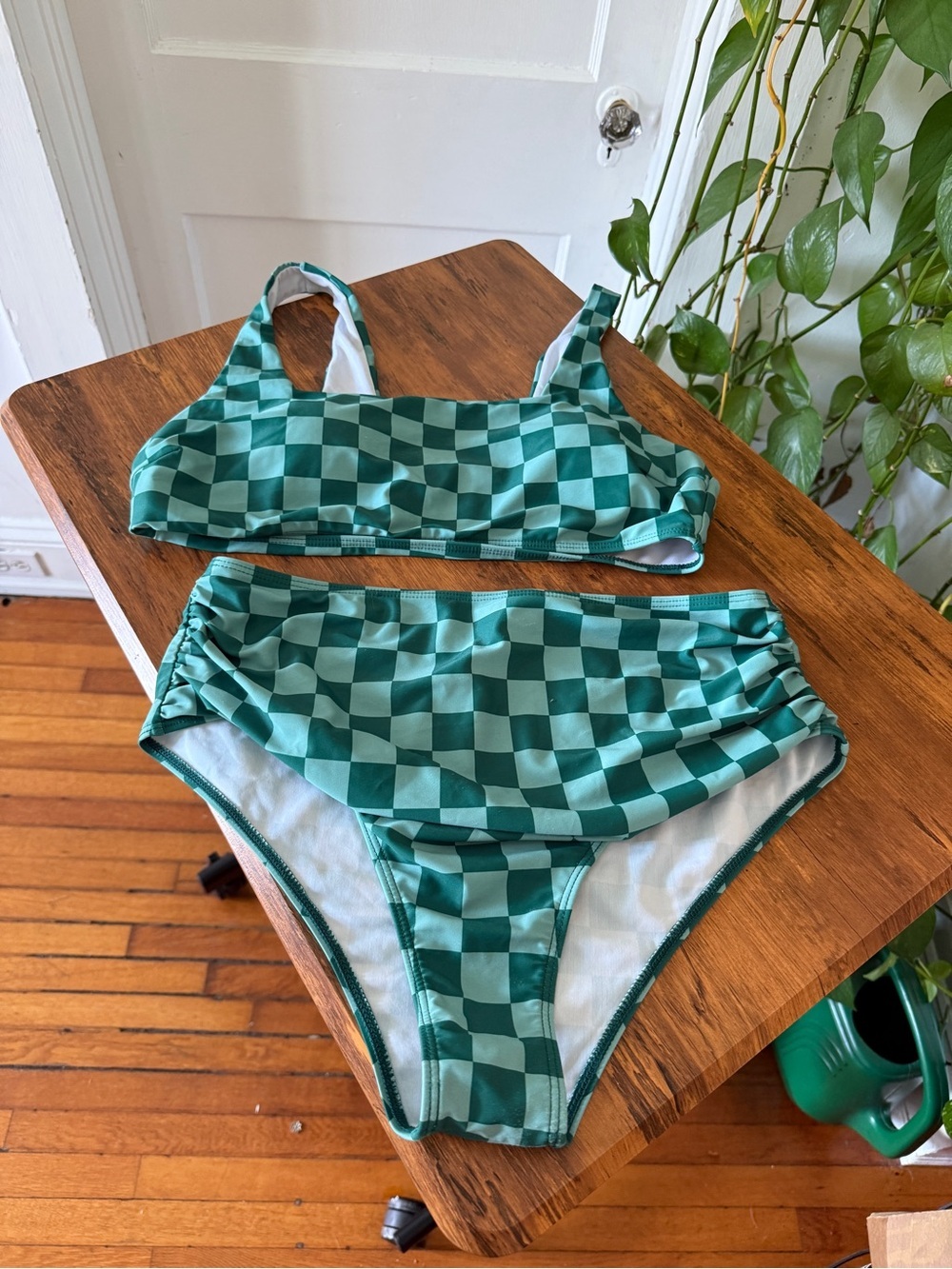 Green Checkerboard Two-Piece Swimsuit size XL